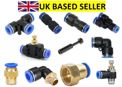 Pneumatic Push In Fitting Air Water Pipe - All Type Fittings 4-6-8-10-12-14-16mm • £1.49