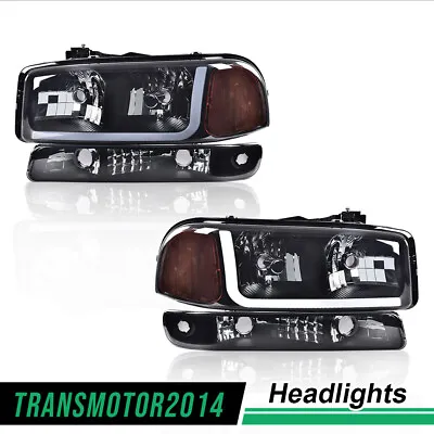 LED DRL Headlights W/ Bumper Signal Lamps Smoked Fit For 99-07 GMC Sierra Yukon • $85.89