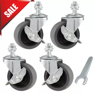 4x 3 Inch Rubber Casters Heavy Duty Safety Brake Wheels For Wire Shelving Rack • $31.99