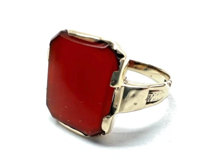 $44 • Buy Vintage Solid 10KT Yellow Gold Ring Set With 12mm X 10mm Natural Carnelian 