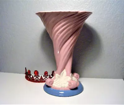 Vintage MORIYAMA SWIRLED VASE Tall Swirled Pink W/ Blue & White Porcelain Vase • $64.80