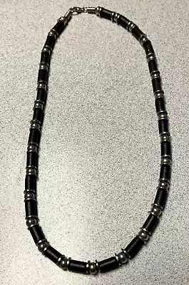 Men's Necklace Black Panels Silver Beads • $5