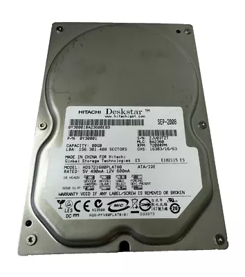 Hitachi Deskstar HDS721680PLAT80 80GB Desktop Hard Drive 3.5  • $19