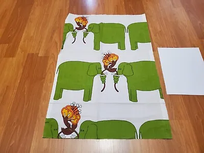 Awesome RARE Vintage Mid Century Retro 70s 60s Cute Green Elephants Fabric! LOOK • $20