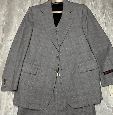 Vintage Cricketeer 3 Piece Suit Mens 42 Regular Gray Red Black Plaid Tweed Wool • $93.56