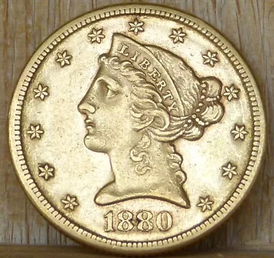 Light Circulated 1880 San Francisco Mint $5 Liberty Head United States Gold Coin • $542