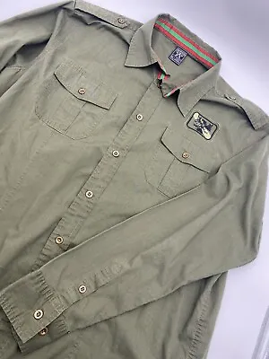 Avirex Button Down Shirt Men's Size XL Epaulets Patch Casual Long Sleeve Cotton • $16.39