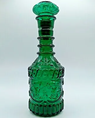 Vintage Emerald Green Glass Liquor Decanter Bottle W/ Stopper         L6b • $48
