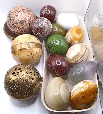 Lot Of Marble/stone Eggs & Spheres With Brass. Camel Bone. Calcite. Mixed Sizes • £29.99