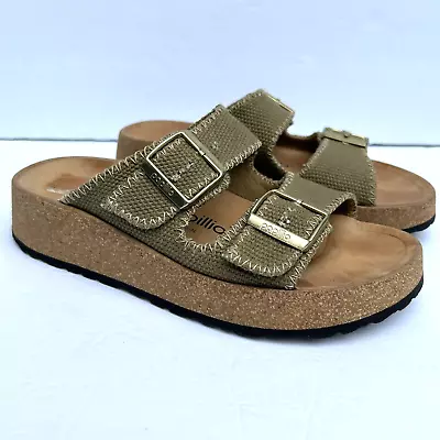 Papillio Birkenstock Gabriela Mule Sandals Womens 38 7 Canvas Khaki Wedge Slides • $67