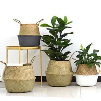 £11.15 • Buy Seagrass Basket Belly Flower Plant Pot Storage Woven Wicker Laundry Home Decor