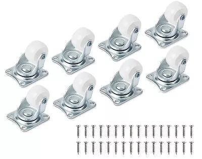 Set Of 8 White Low Profile Casters 1 Inch Wheels No Noise Furniture 22lb Swivel • $19.99