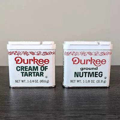 Vintage Durkee Spice Tins Lot - Nutmeg 1-1/8 Oz And Cream Of Tartar 1-3/4 Oz • $8.99