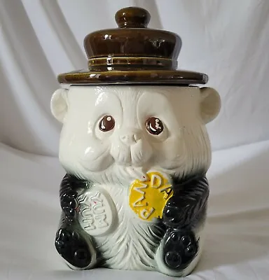 Panda Bear Cookie Jar Ceramic Japan Vintage 1970s Black White Yellow Yum Yum • $22.49