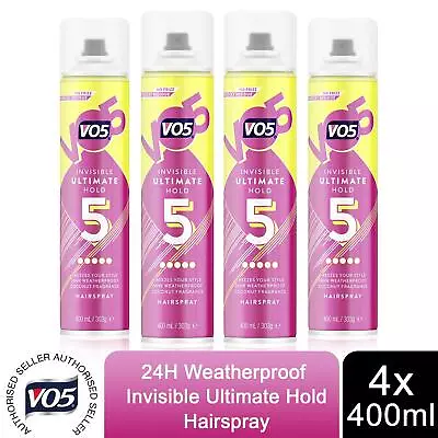 VO5 Invisible Ultimate Hold 24H Weatherproof Hair Spray 400ml 4 Pack • £23.04