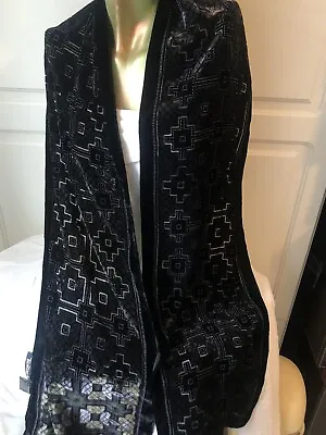£7 • Buy Long Velvet Scarf In Black And Pewter Patterns, Silk Mix By Tie Rack