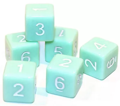 New Set Of 6 Numbered D6 Six Sided Standard 16mm Game Dice - Opaque Pastel Green • $9.95