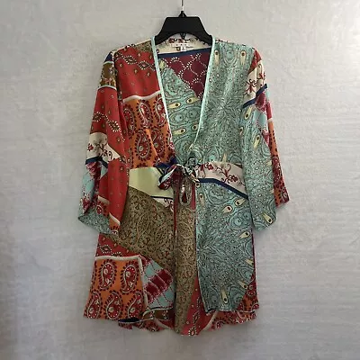Cabi Kimono Top Womans Small Geometric Multicolor Long Sleeve Tie Polyester • $7.49