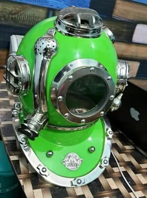 Antique Diving Divers Helmet Green Mark V Navy US Deep Sea Scuba Marine Helmet • $189.99