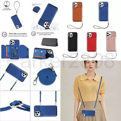 $13.75 • Buy Case For IPhone 14 13 12 11 Pro XR XS Max 8 Crossbody Strap Leather Wallet Cover