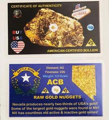 10X 24k GOLD (1/30th GRAM)  NEVADA STATE COLLECTIBLE NUGGETS IN COA CARDS • $150