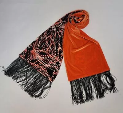 NEW! Velvet And Multi Print Neck Scarf Shawl And Wrap With Black Fringe • $71.98