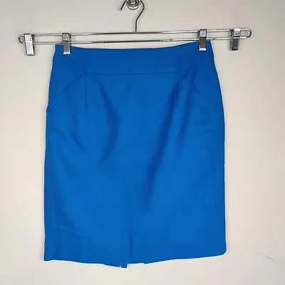 J. Crew Pencil Skirt 4 Women's Blue Cotton Pockets Unlined • $7.49