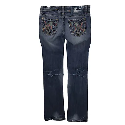 Womens 28x34 MEK Denim Painted Pockets Blue Jeans Princeton Straight Handcrafted • $6.25