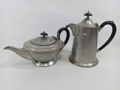 £9.95 • Buy Vintage Antique Pewter Teapot + Jug Hammered Art Deco -  232