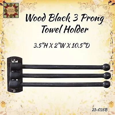 Black Wood Display Towel Holder ~ 3 Arms Wood • $26
