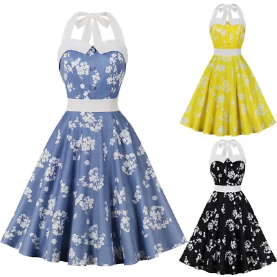 £13.99 • Buy Vintage 50s 60s Style Halter Swing Dress Ladies Party Evening Rockabilly Dresses
