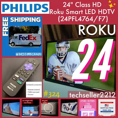 Philips 24  Class HD (720p) Roku Smart LED HDTV 24PFL4764/F7 ) With Remote/Stand • $80.08