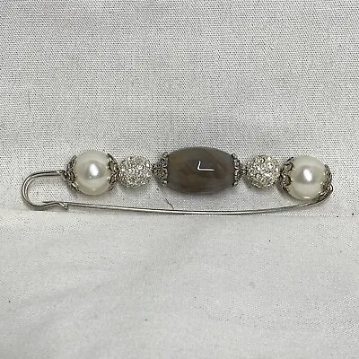 Vintage Pearl Rhinestone Ball Bar Pin Brooch Womens Gray Stone  • $8