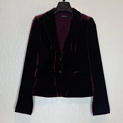 Tahari Burgundy Silk Blend Velvet Two Button Blazer Jacket Womens Size S (612) • $50