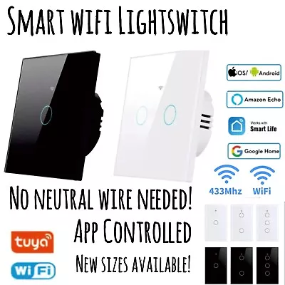 1/2/3 Gang Smart Light Switch Tuya Touch App Control NO Neutral Wire Required  • £9.69