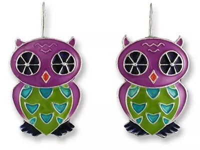 Calypso Owl Dangle Earrings Sterling Silver Plated Enamel Bird Zarlite By Zarah • $9.99