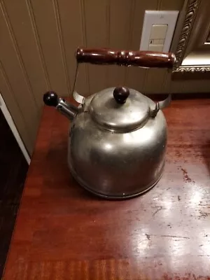 Vtg. Wood &  Chrome   Farberware Teapot Kettle Stainless Steel 2.5 Qt Model 753 • $22