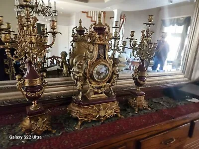 Imperial Brevettato Mantle Clock Candelabra Garniture Set • $1000