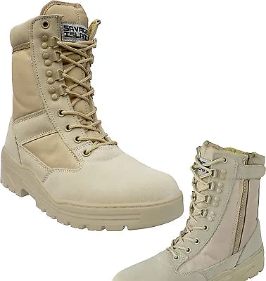 Desert Army Side Zip Combat Patrol Boots Tactical Cadet Military Tan Jungle 908 • £31.99