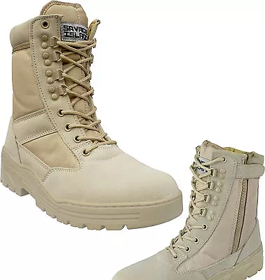 Desert Army Side Zip Combat Patrol Boots Tactical Cadet Military Tan Jungle 908 • £29.99