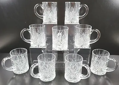 9 Cristal D'Arques Durand Masquerade Mugs Set Crystal Clear Etched Cut Cups Lot • $109.67