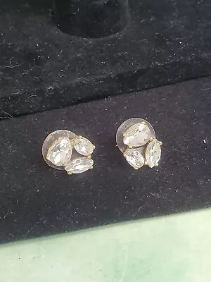 J Crew Signed Gold Tone And Clear Crystal Stud Earrings • $4.56