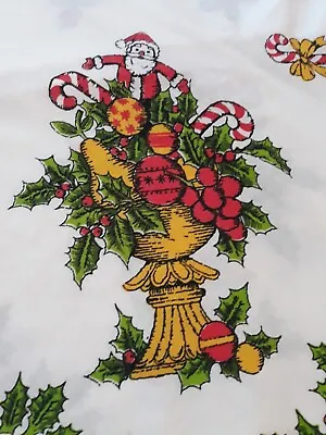 Gorgeous Vintage CHRISTMAS Tablecloth Santa Holly  Candy Canes Christmas Candles • $29.33