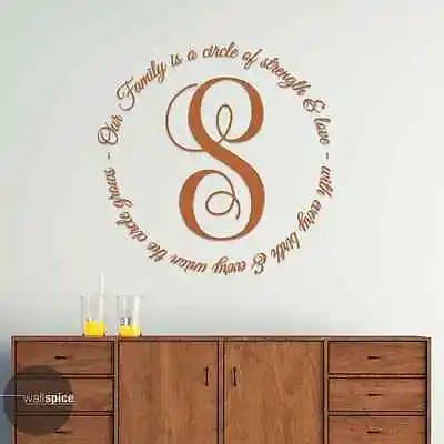 Our Family Is A Circle Of Strength & Love Monogram Initial Vinyl Wall Decal Stic • $14.99