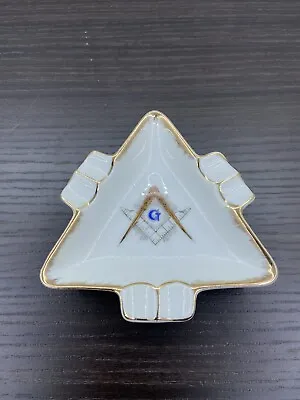 Lefton China Masonic Freemason Ashtray Gold Trim Hand Painted 4.5” • $30