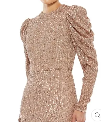 Mac Duggal (198) SEQUINED HIGH NECK PUFF LONG SLEEVE COLUMN GOWN Size 4 $398 • $163.75