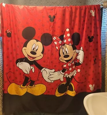 Disney Mickey Mouse & Minnie Mouse 70  X 72  Red Fabric Shower Curtain 12 Hooks • $19.99