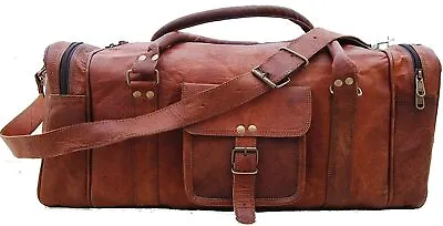  Men's Genuine Vintage Leather Handmade Duffle Travel Gym Weekend Overnight Bag • £59.99