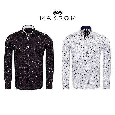 Men's MAKROM Starry Night Men's Shirt Black White Smart Casual Slim/Regular • £39