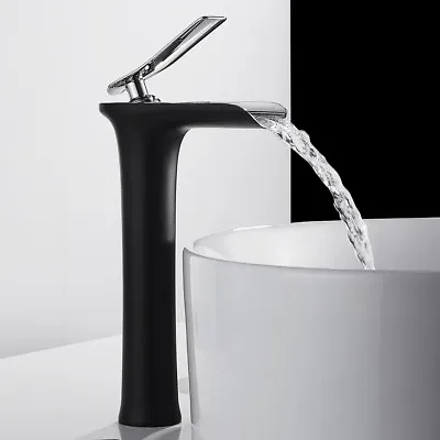 £50.03 • Buy Bathroom Basin Taps Mixer Black Brass Tall Waterfall Cloakroom Faucets Tap BL